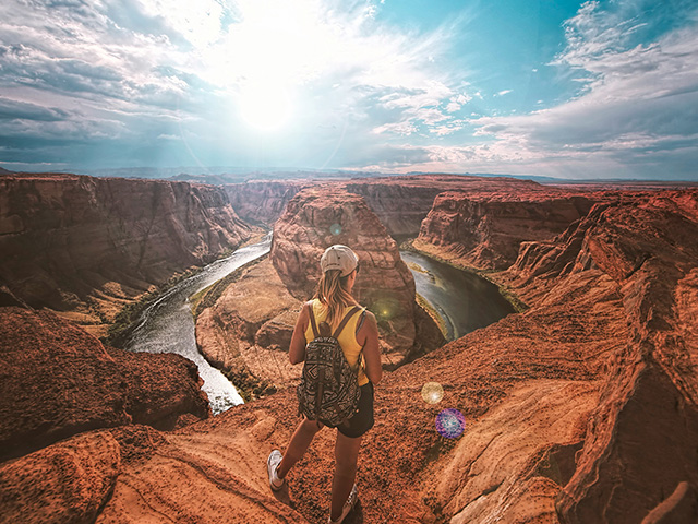 Travel experience girl hiking